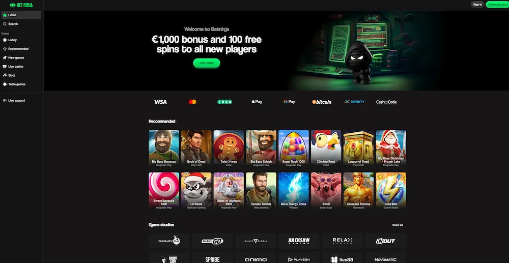 BetNinja – Größte Spielauswahl im Casino ohne Pause